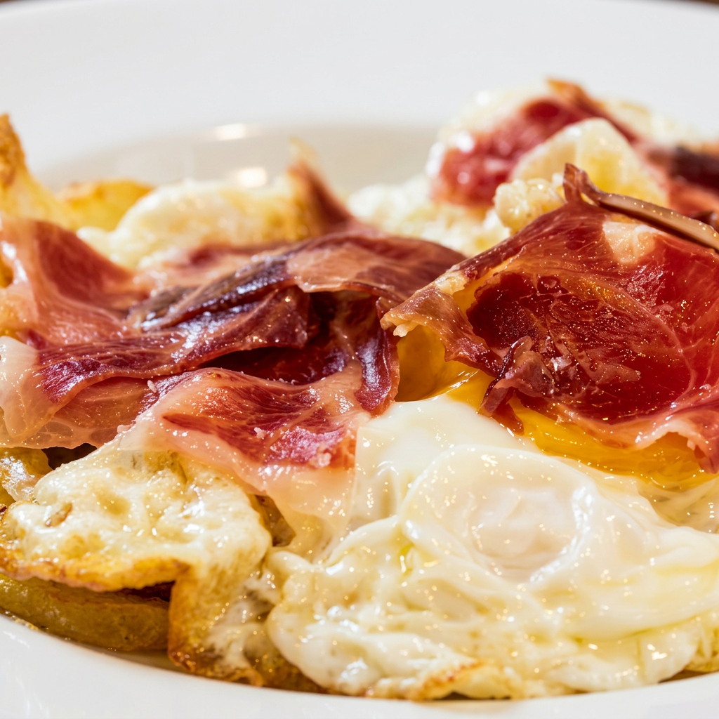 Huevos rotos con jamón